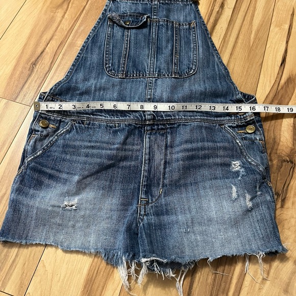 American Eagle Women's XS/S Raw Hem Overall Jean Shorts Denim Shortails Tomgirl - Picture 2 of 7